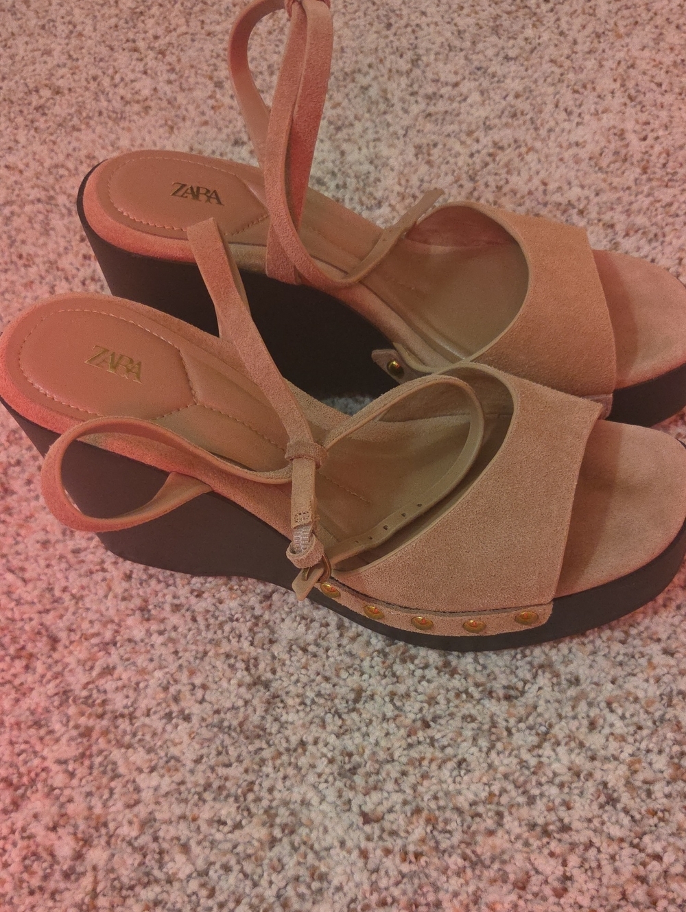 Zara Beige Suede Platform Wedge Sandals
